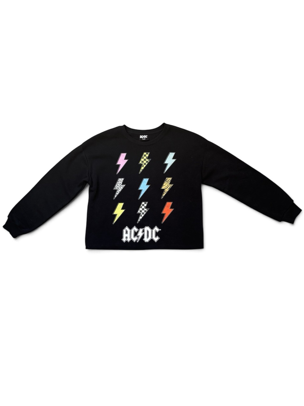 AC/DC Black Cropped Graphic Crewneck — Juniors 14/XL